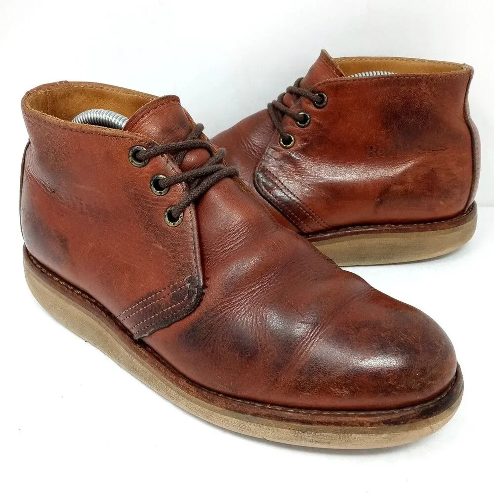 RED WING 595 Chukka Leather Boots Brown Mens Size 5.5 D Made In USA